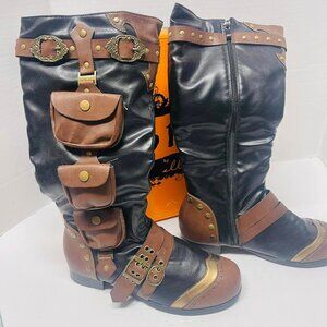 Ellie Boots 181-Silas Women's Steampunk Boots - 1 Inch Heel, Black, Size 8-9